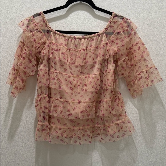 Express Pink Floral Ruffle Blouse - Picture 2 of 5